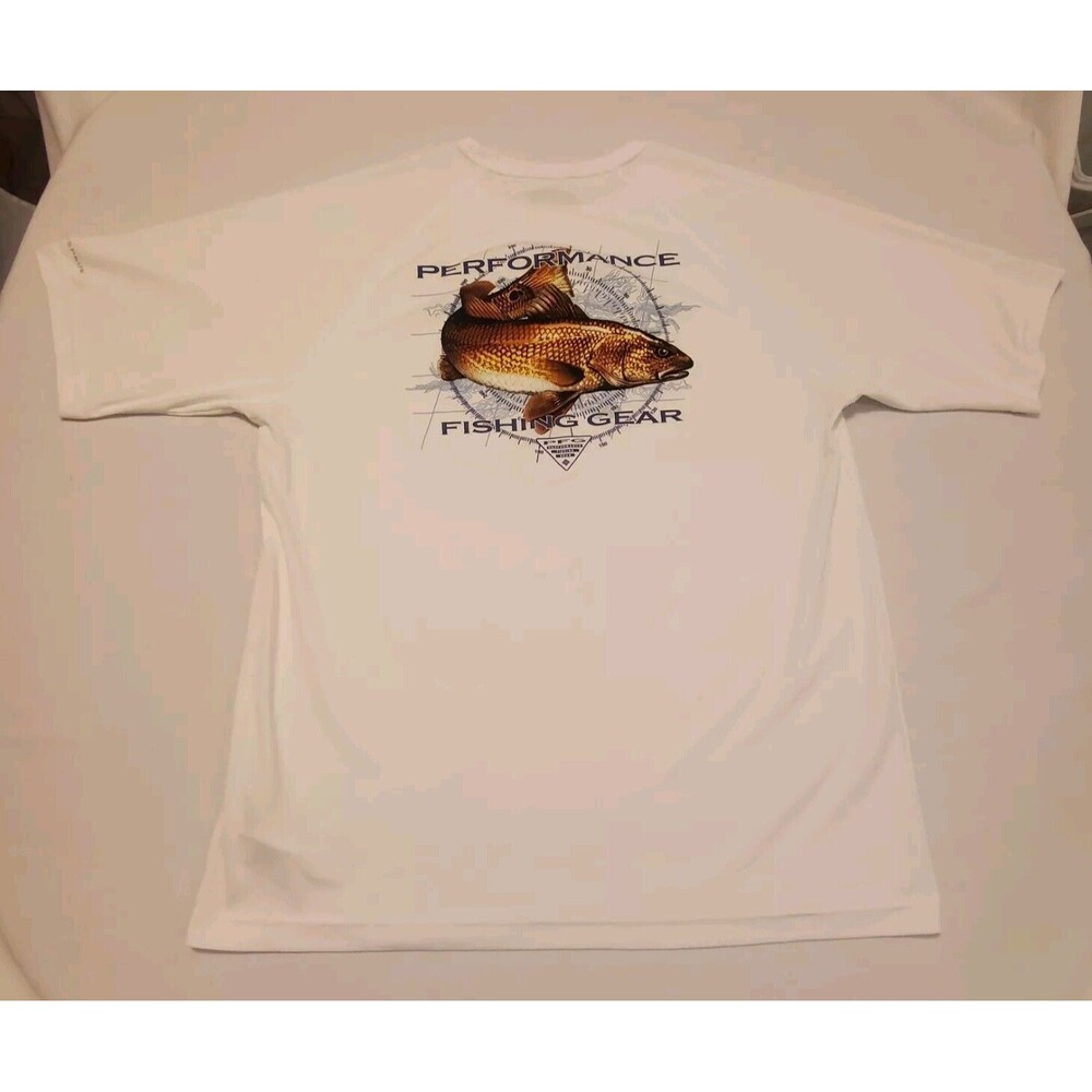Columbia PFG Omni-shade Mens M White T shirt Graphic Print Fishing Compass Sport